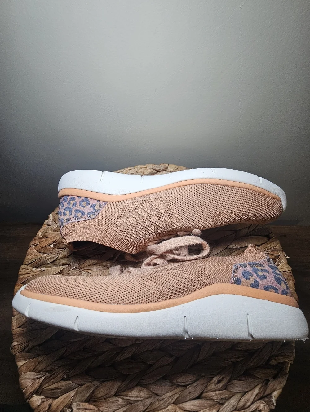 Propét Sachi Slip-On Sneaker Apricot Knit Leopard Accent Comfort Shoes 8.5
